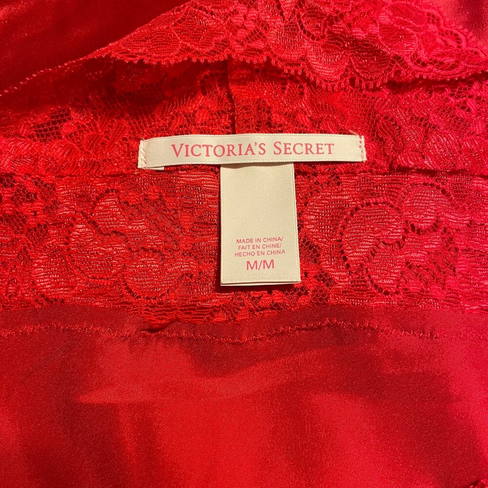 Victoria's Secret Slip Womens Medium Red Satin Lace Trim Lingerie Valentines - Picture 4 of 5